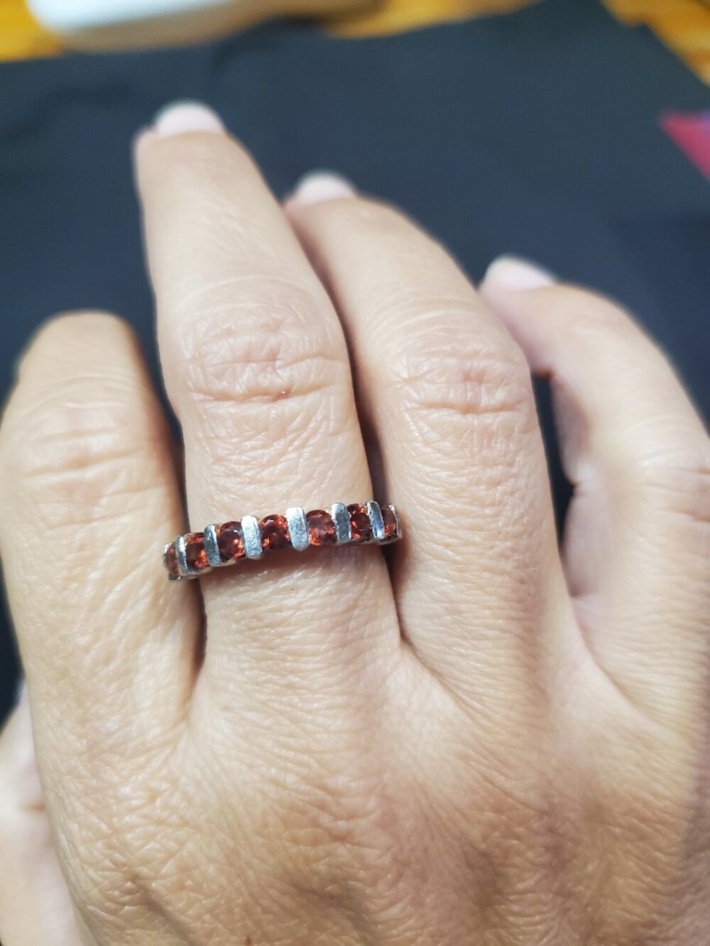 925 sterling silver Garnet half eternity band